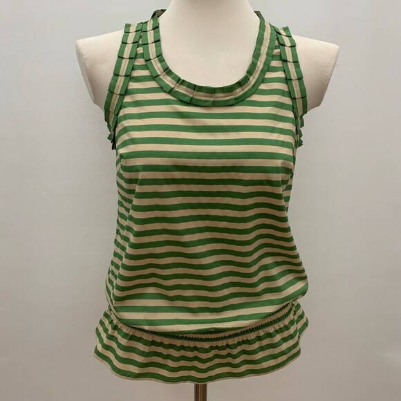 Outback Red Women's Top X-Small Green Beige Sleeveless Striped - Picture 2 of 9